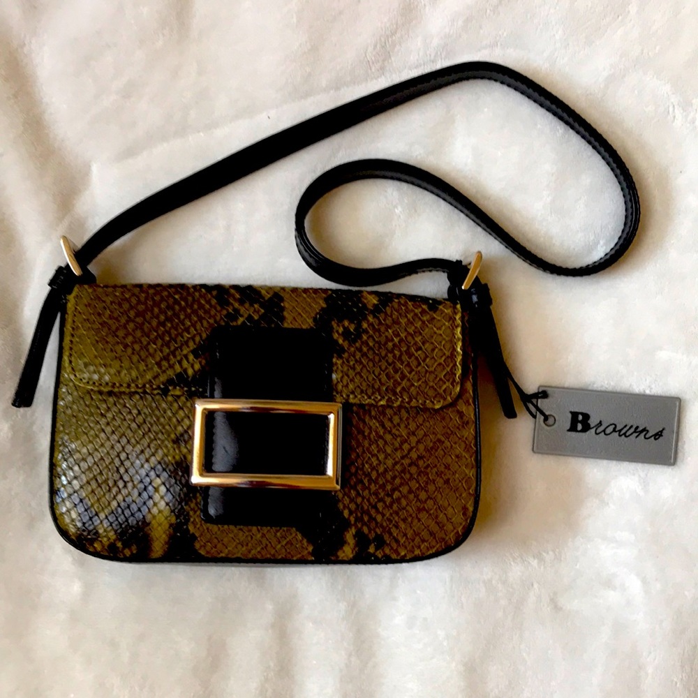 BROWNS GENUINE Leather, snake skin purse, messenger bag, New with tags